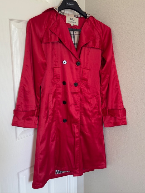 Burberry Jackets & Blazers - Red Satin Burberry Trench Coat